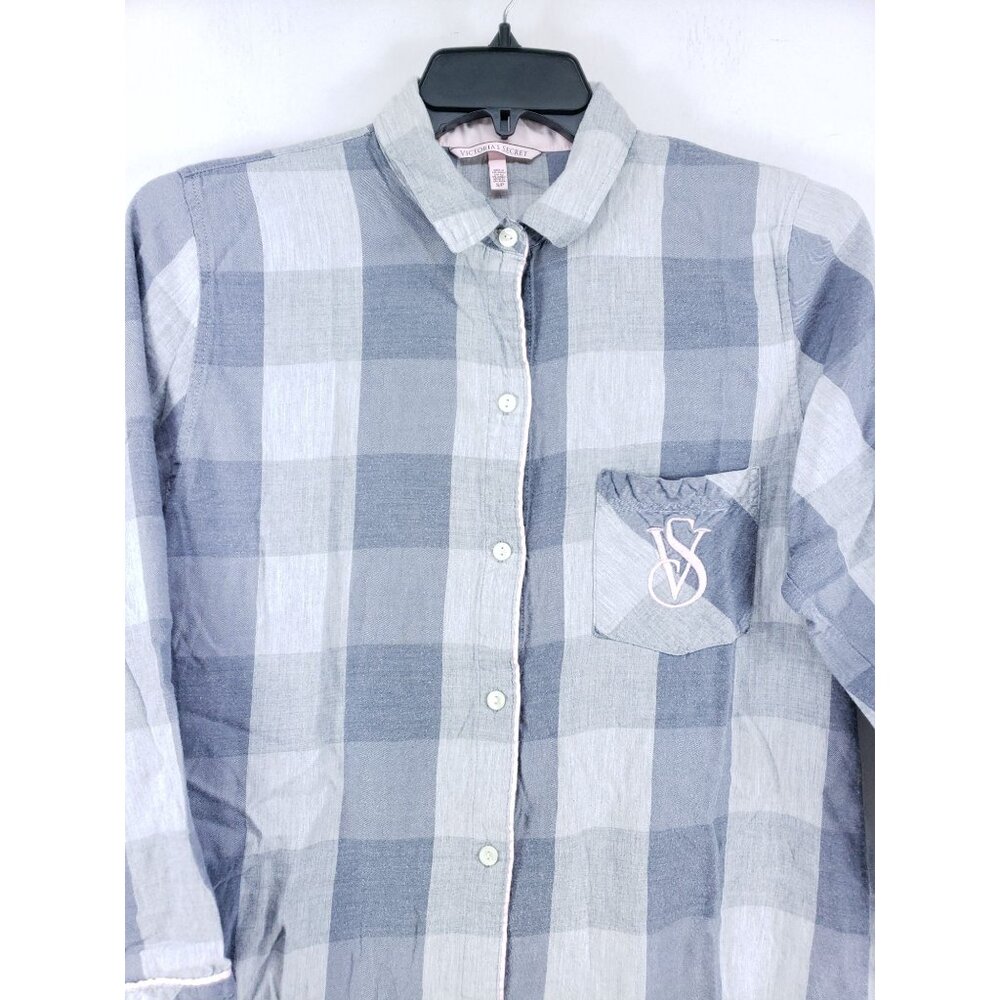 2 Victoria's Secret Shirt Women's Size Small Red Gray Plaid - Picture 6 of 14